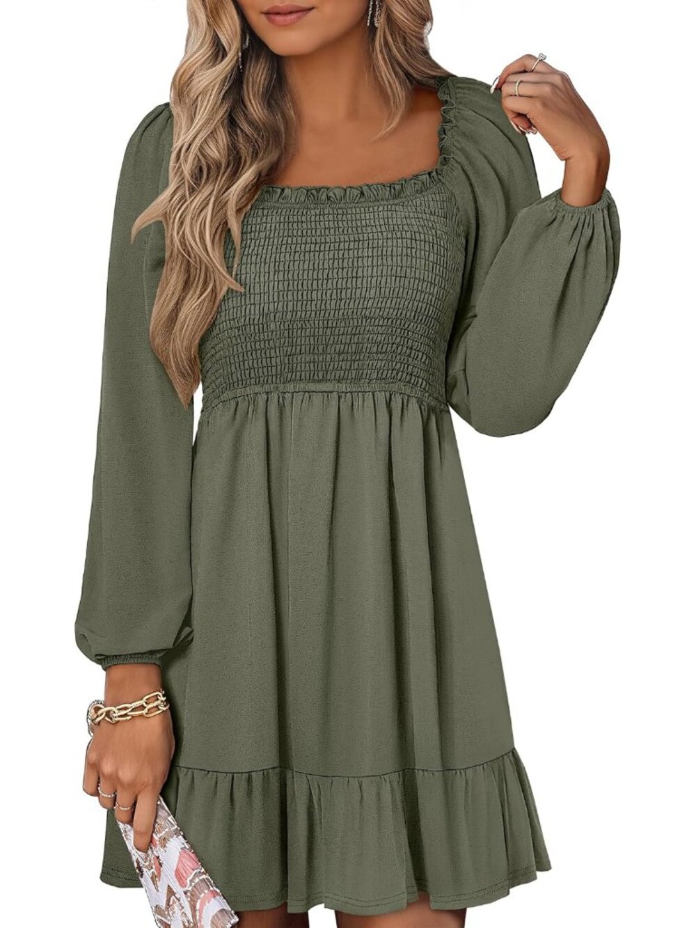 Chic Women's Fall Long Sleeve Lantern A-Line Dress